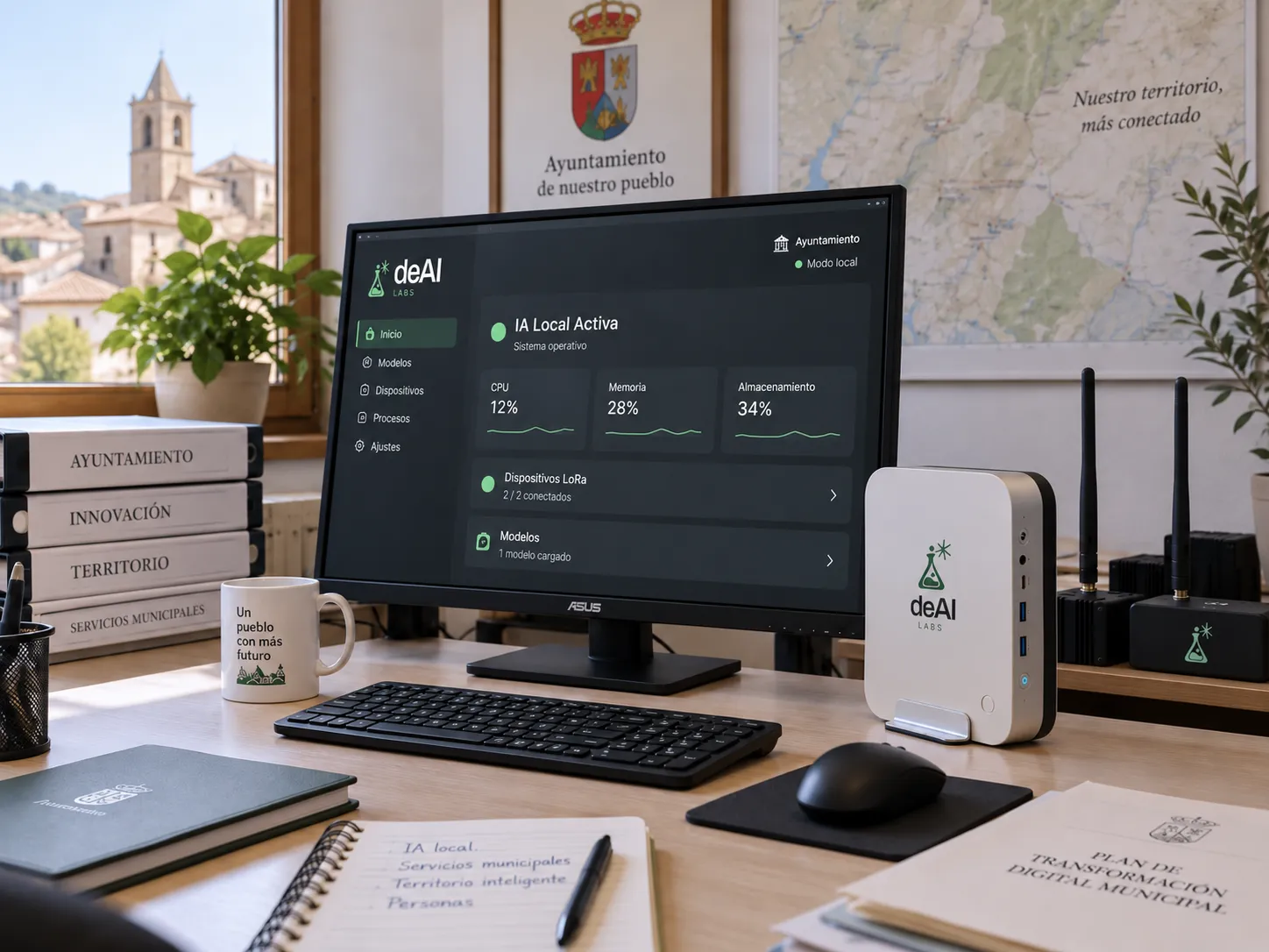 Concept setting for locally operated municipal AI, with an on-premise computer and service dashboard